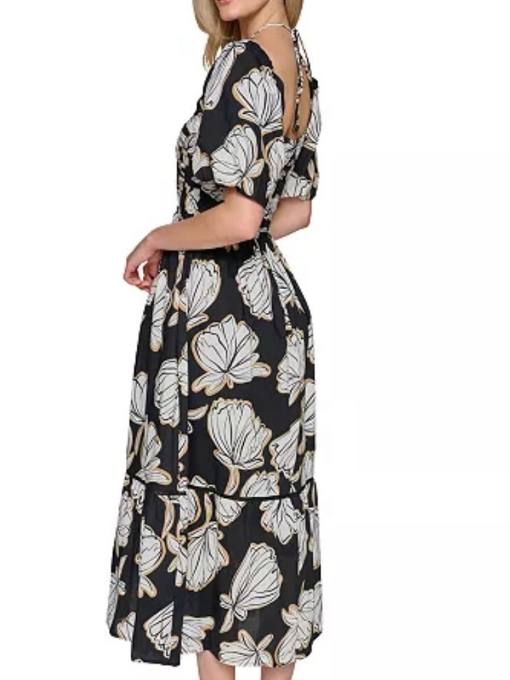 Karl Lagerfeld Black Midi Dress with Cream Floral Print - Picture 5 of 10